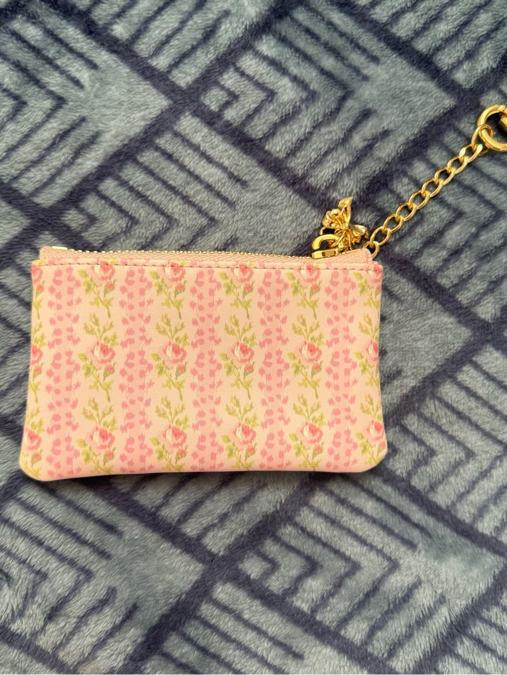 LoveShackFancy Pink Floral Mini Key Pouch with Gold Chain